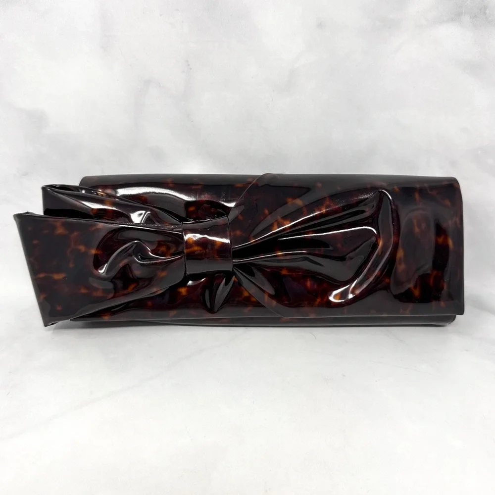 Christian Louboutin Tortoise Bow Patent Leather Clutch Purse Bag Leopard Formal